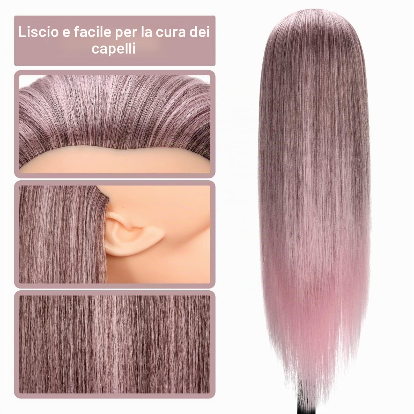 GUANJUNE Testa di Formazione per Parrucchieri Parrucchiere,Testa di Manichino,Testa di Bambola di Cosmetologia in Fibra Sintetica al 100% da 26-28 Pollici,Regali per Ragazze (Rosa Sfumato)