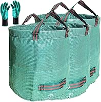 Tespher 3-Pack 32 Gallon Reusable Lawn Garden Bags with Gloves - Heavy Duty Yard Waste Leaf Bags, 4 Handles, Stands Upright (18x30 inch)