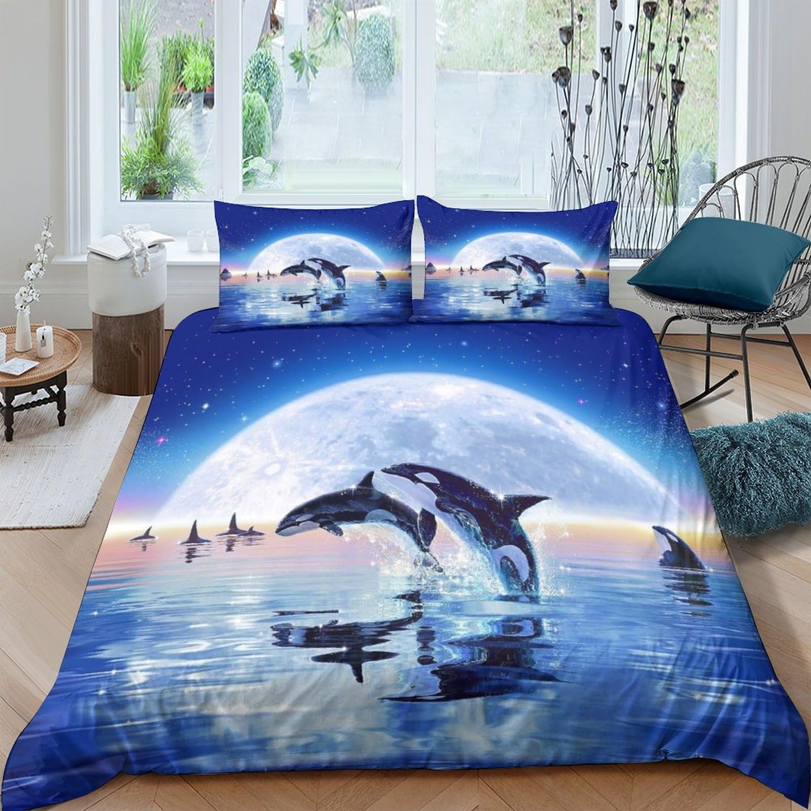 Impression 3D Dauphin sur cette housse de couette King 220x240 cm pour une chambre enfant marine