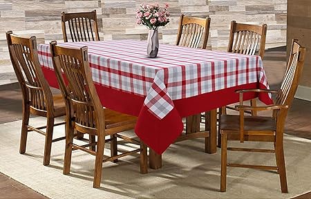 AIRWILL Cotton Checkered Pattern 6 Seater Table Cloth Pack of 1 pc (Red)