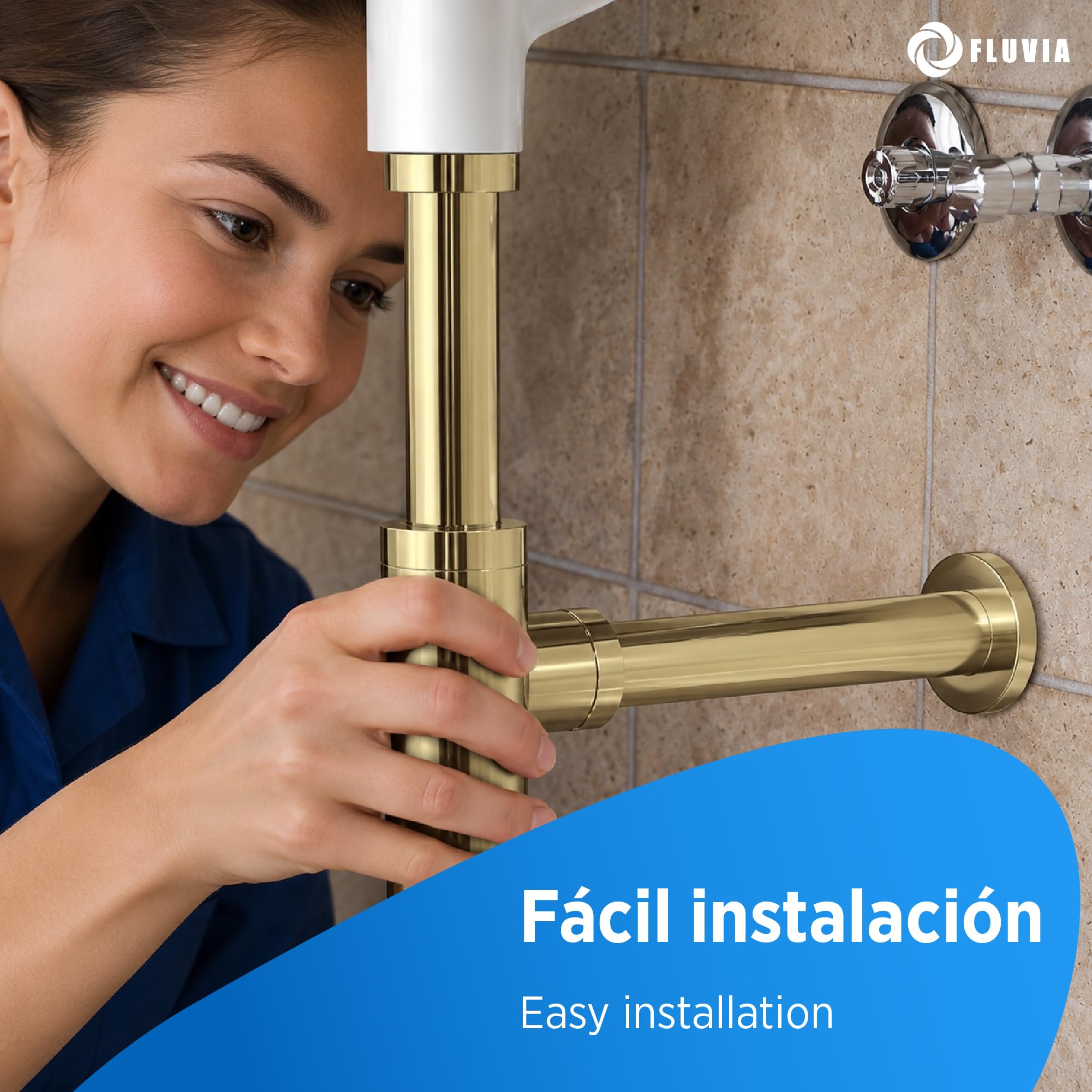 Minimalistisches Design Siphon für Waschbecken und Waschbecken, Badablauf, Flaschensiphon, goldfarben, gebürstet.