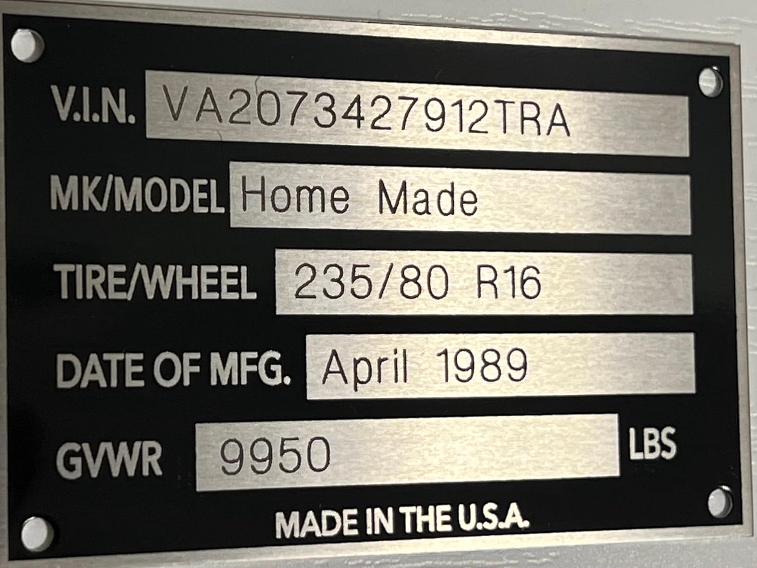 2-4 Day Fast DELIVERY Decal USA Brand Made in The USA NOT China! Custom Engraved with Your Specific INFO ID Data Plate VIN Number TAG NAMEPLATE Placard. Message ME Your INFO. Rivets (4) Included