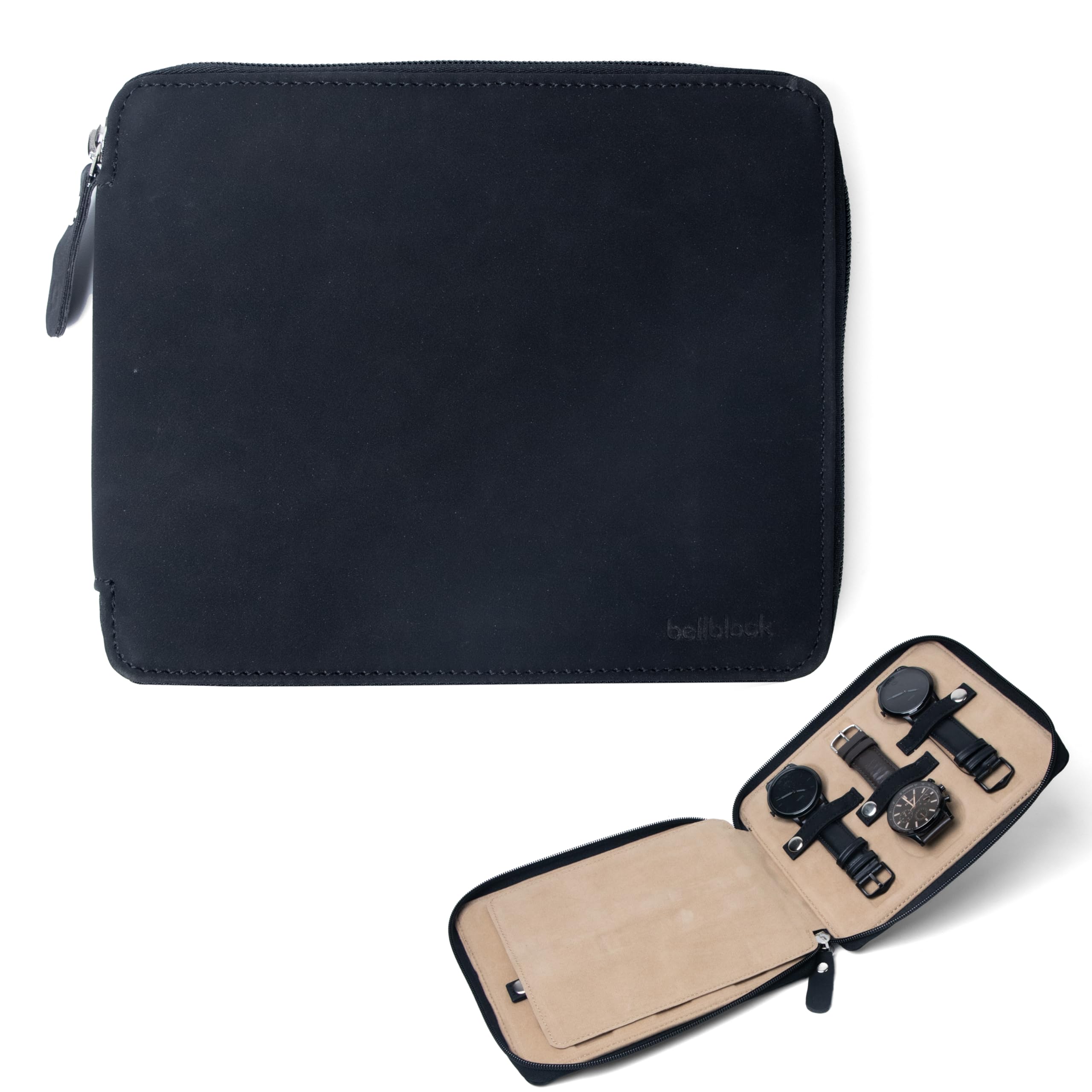 Bellblock Étui de voyage de qualité supérieure pour homme/femme | 6 emplacements avec intérieur anti-rayures | Pochette/étui/support/boîte de montre portable élégante | Cuir végétalien | Noir