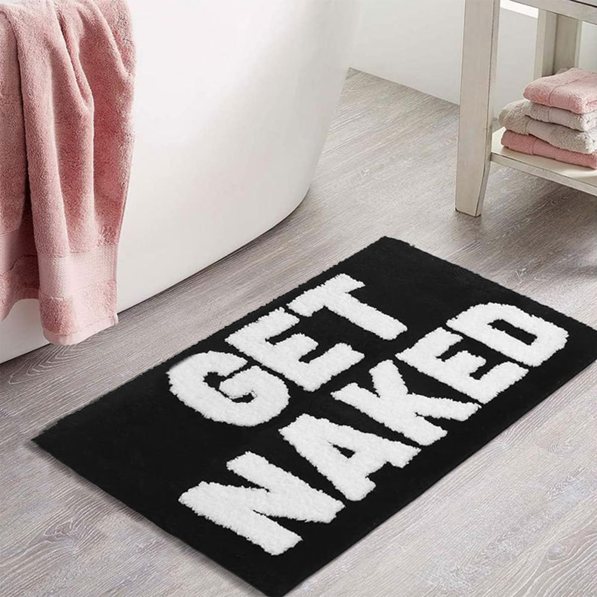 Get Naked Alfombrilla Baño Antideslizante, Negro & Blanco Alfombra Baño Absorbente, Felpudo de Puerta, 50 * 80CM