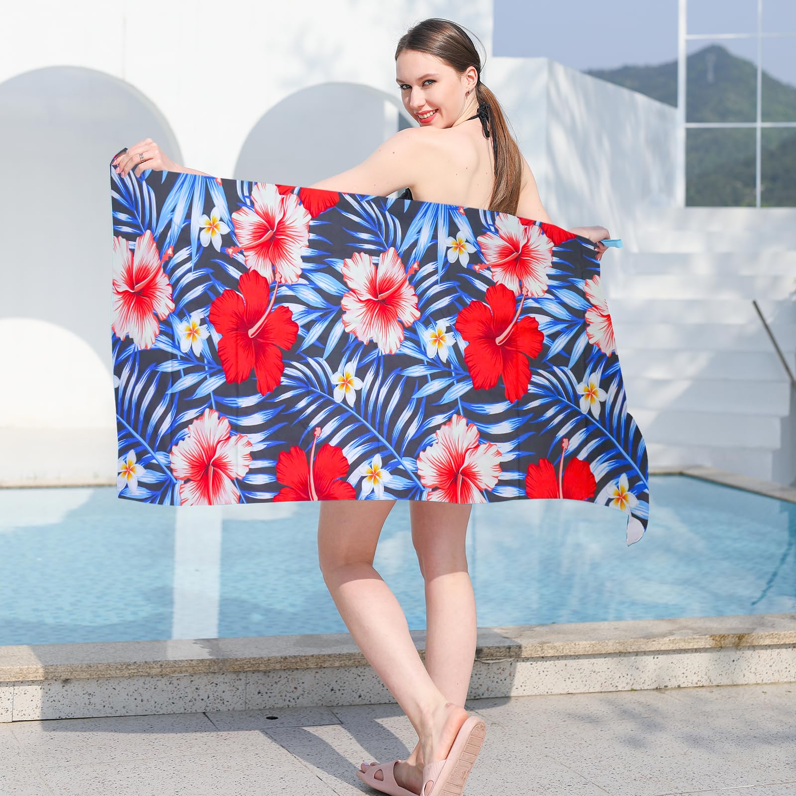Vorvowry Microfibre Beach Towels for Adults Women Men Extra Large Lightweight Quick Dry Sand Free Travel Towel Double Sided Printing for Swim Sports with Mesh Bag 80×180cm Tropical Flowers 1 Pack - Image 3