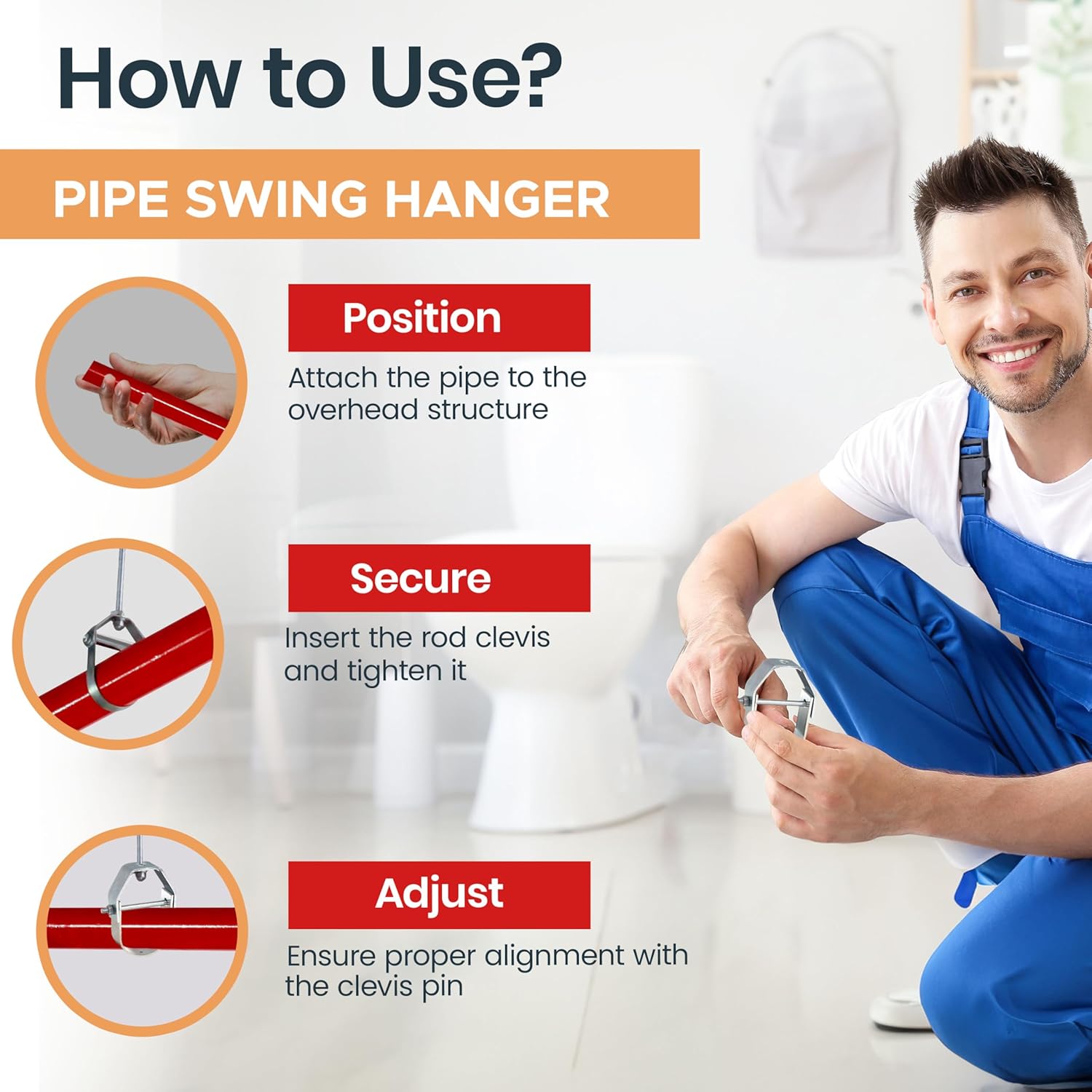 CMI Inc - Clevis Hanger Standard Zinc Steel Pipe Swing Hanger for 2-1/2 inch Galvanized Pipe – Light Duty Zinc-Plated Pipe Support Bracket, Pipe Hanger Strap with Clevis Pin for Overhead Pipe – 5 Pack