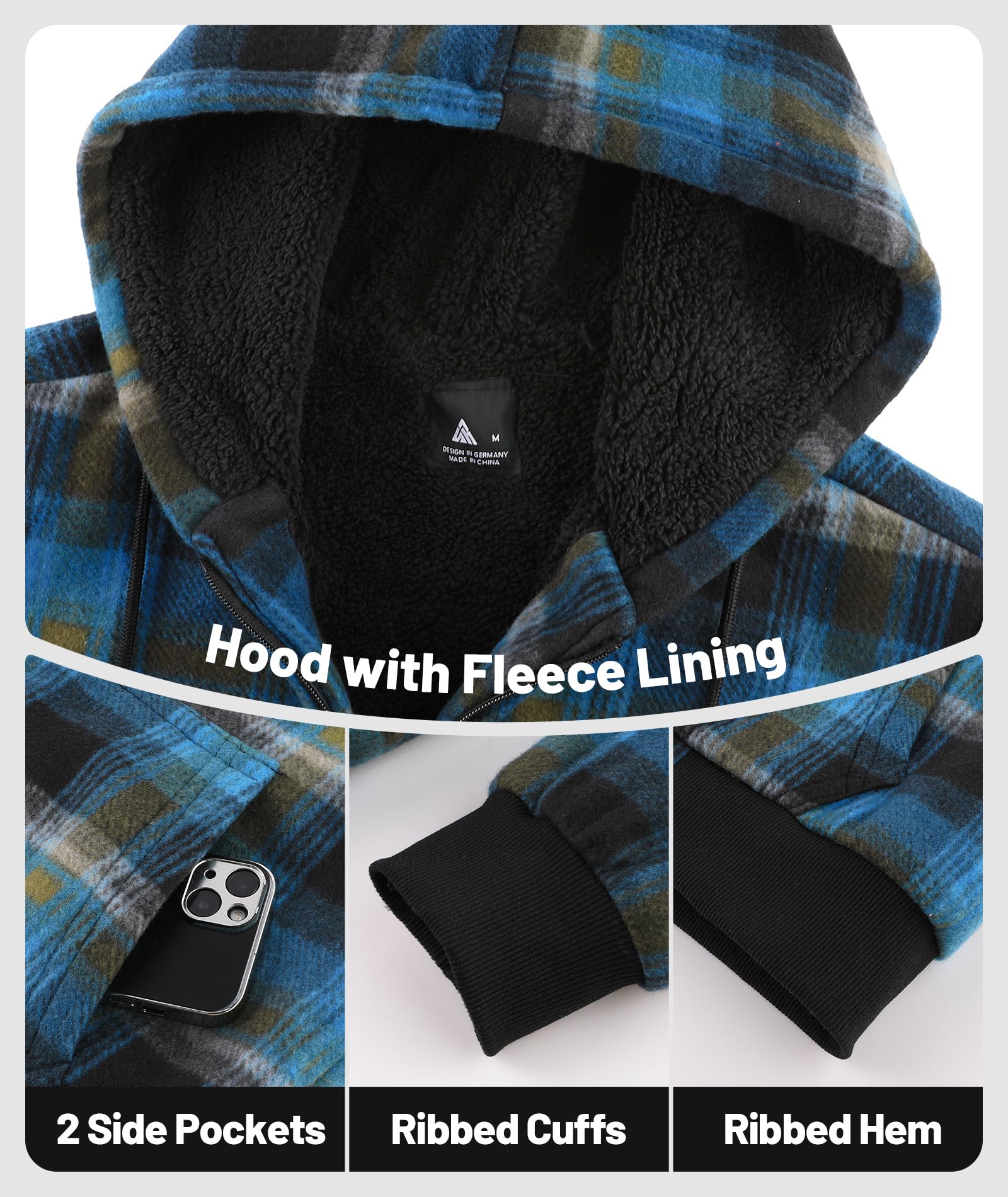 geeksport geeksport geeksport geeksport Felpa da Uomo con Cappuccio e Full Zip Fleece Hoodies for Men Sportive Inverno