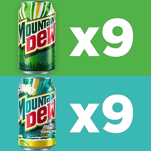 Miniatura 3 de Mountain Dew Soda, paquete variado Baja Blast de 2 sabores (Baja Blast, Original Dew), latas de 12 onzas líquidas (paquete de 18)