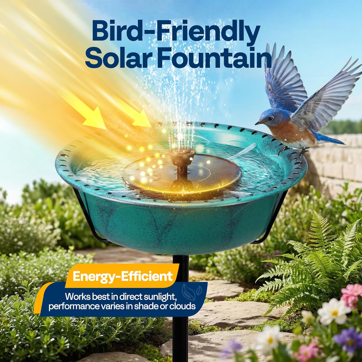 VIVOHOME 28 Inch Height Polyresin Lightweight Antique Outdoor Garden Bird Bath Green with VIVOHOME Bird Bath with Solar Fountain, Weather-Resistant ABS Birdbath Bowl with Solar Powered Pump