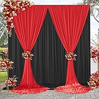 Vista 2 de 10ft x 10ft Wrinkle Free Backdrop Curtain Red&Black Backdrop Curtain for Parties, Polyester Photography Backdrop Drapes for Birthday Party