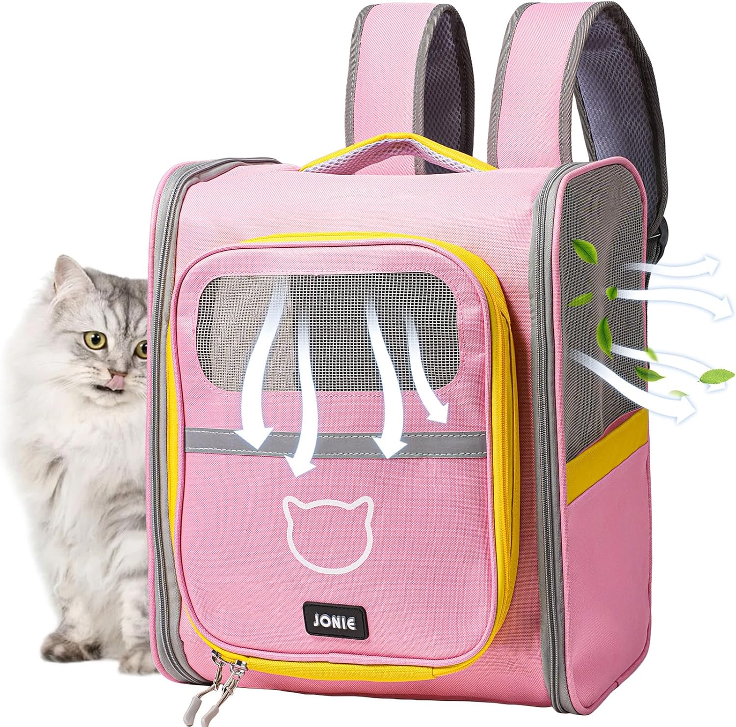 Vivicreate Cat Backpack Carrier for Dogs and Cats Kittens Rabbits, Foldable Mesh, Cat Carrier Backpack 15 Lbs, Pet Backpack Carrier for Walking, Camping and Cycling (Pink)
