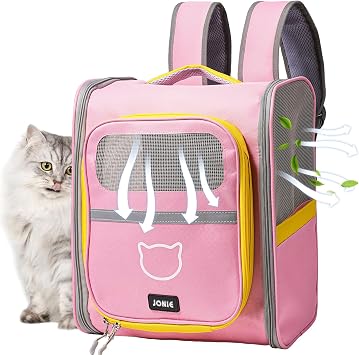 Vivicreate Cat Backpack Carrier for Dogs and Cats Kittens Rabbits, Foldable Mesh, Cat Carrier Backpack 15 Lbs, Pet Backpack Carrier for Walking, Camping and Cycling Pink
