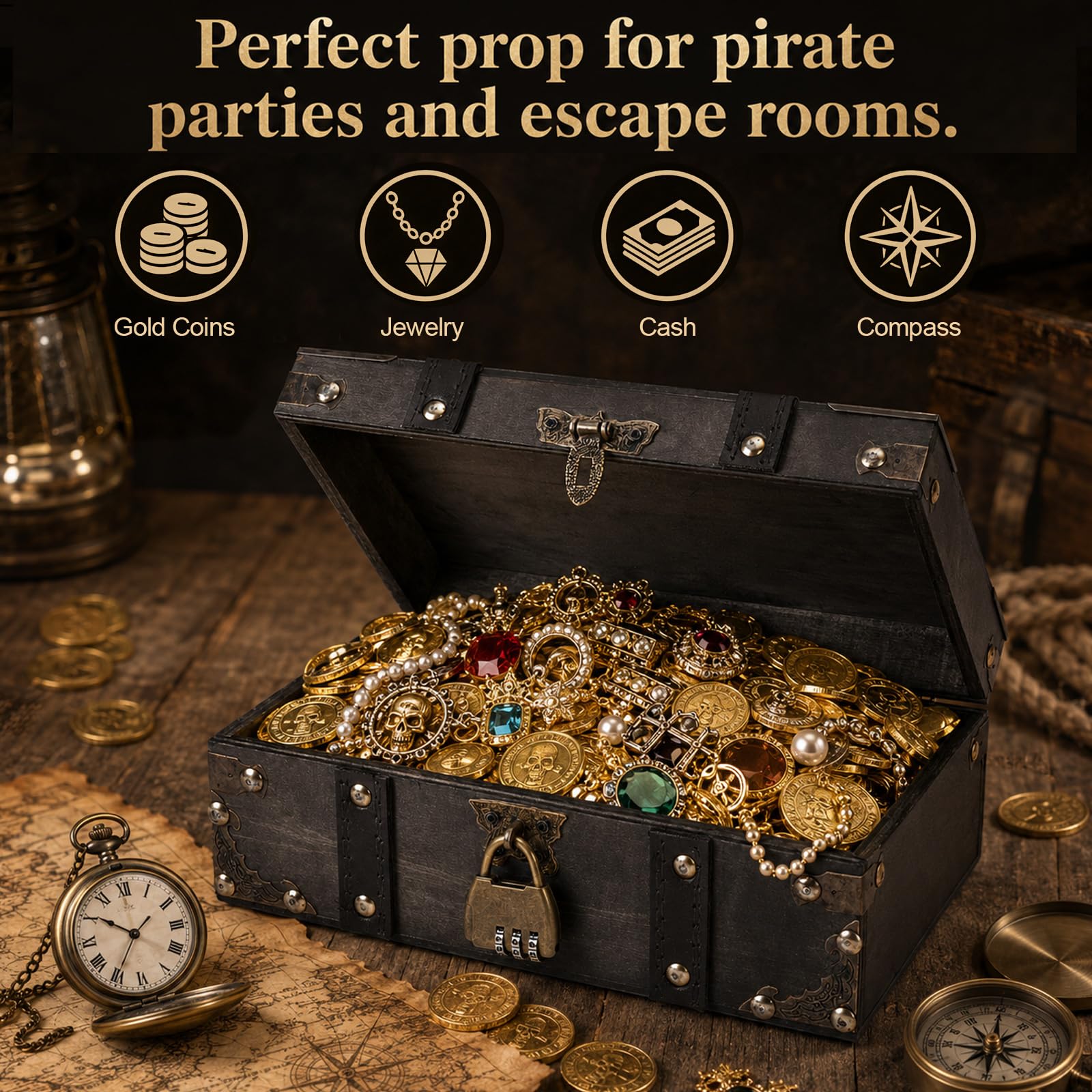 24x17x10cm Vintage Schatztruhe Box Holz Schatzkiste mit Schloss Schatzbox für Kinder Piratentruhe Kindergeburtstag Piratenkiste Piraten Holztruhe Holzkiste für Schatzsuche Schmuckkästchen Holzkästchen