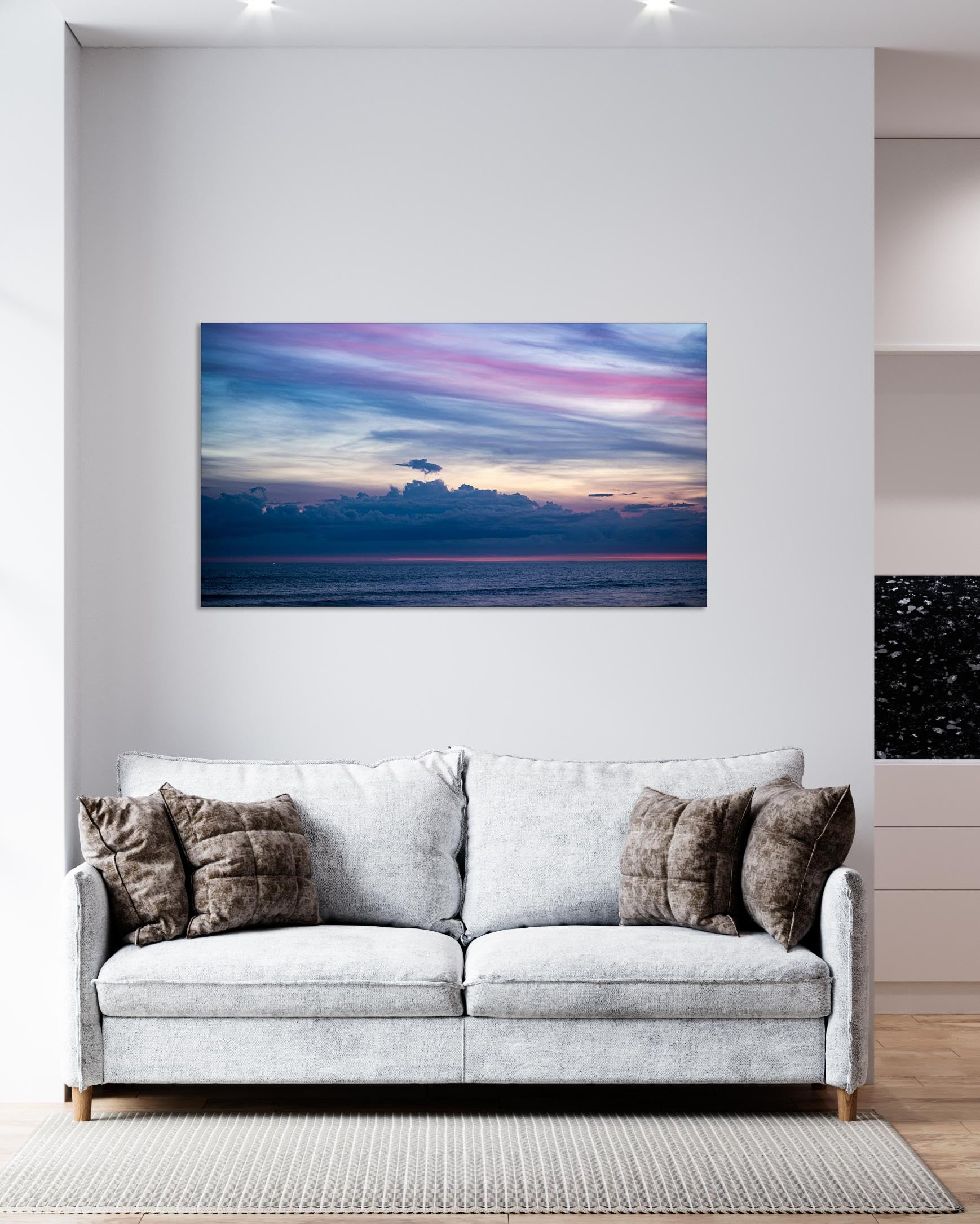 GRASKY Strand sonnenuntergang bild sonnenuntergang bild auf leinwand wandbilder landschaftsbilder mit rot Leinwandbilder Das Meer, bunte Wolken Wohnzimmer Deko Kunstdrucke 30X54cm(12x21in) Rahmenlos