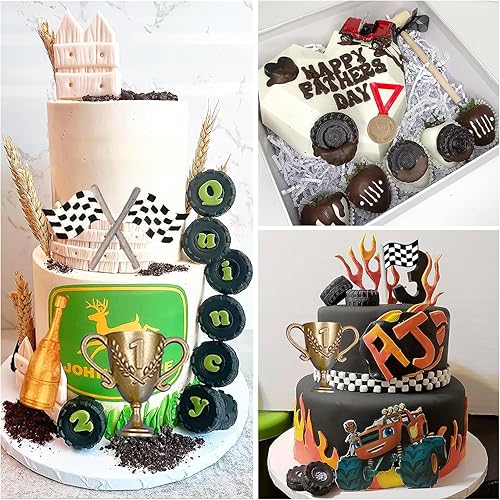 Miniatura 3 de ZiXiang Moldes de silicona para autos de carreras, molde redondo 3D para fondant, molde de rueda de camión, molde de silicona para medalla, trofeo,