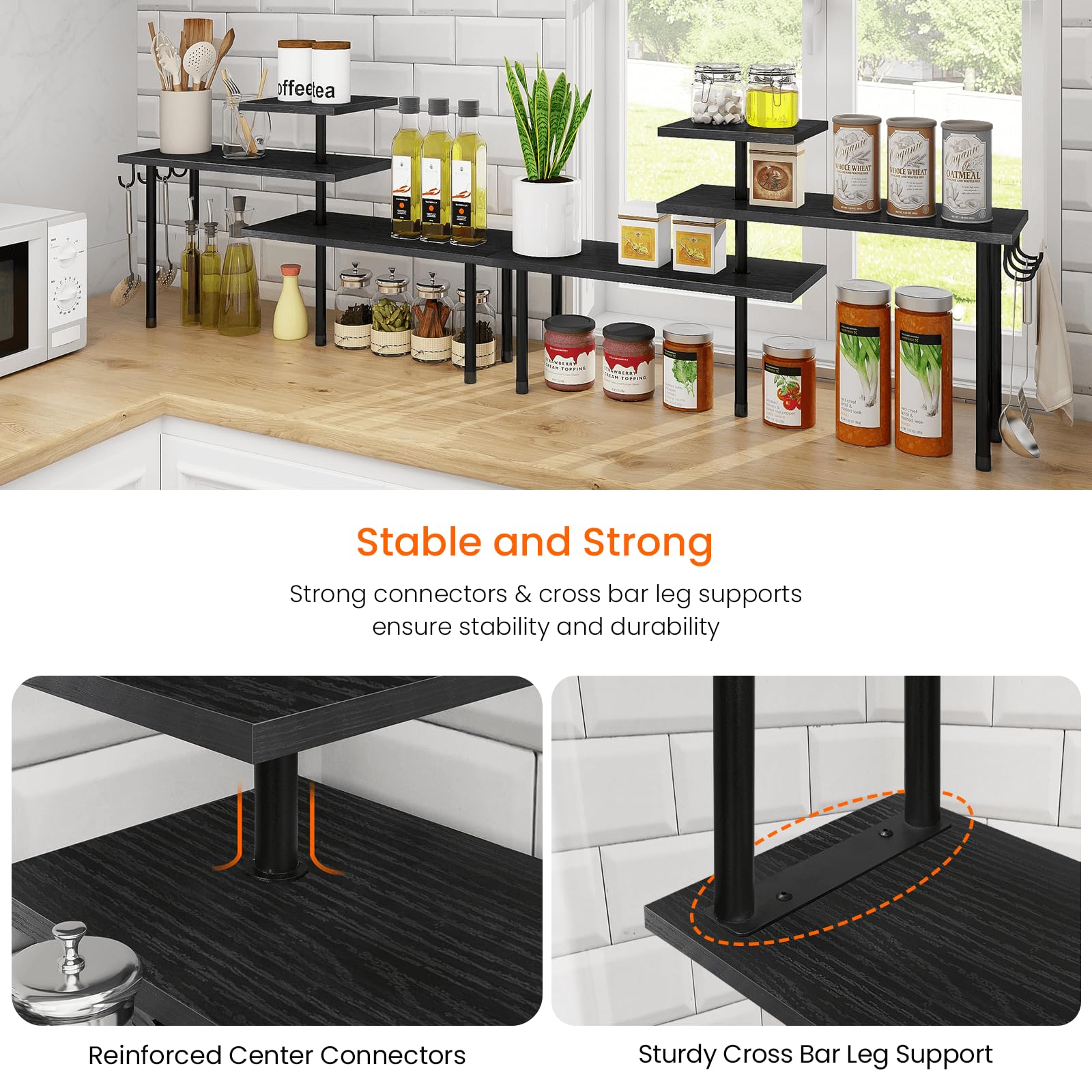 Dazioter Organiseur De Comptoir à 3 Niveaux, étagères D'angle Réglables Pour Cuisine, Salle De Bain, Café, Au-dessus De L'évier (noir