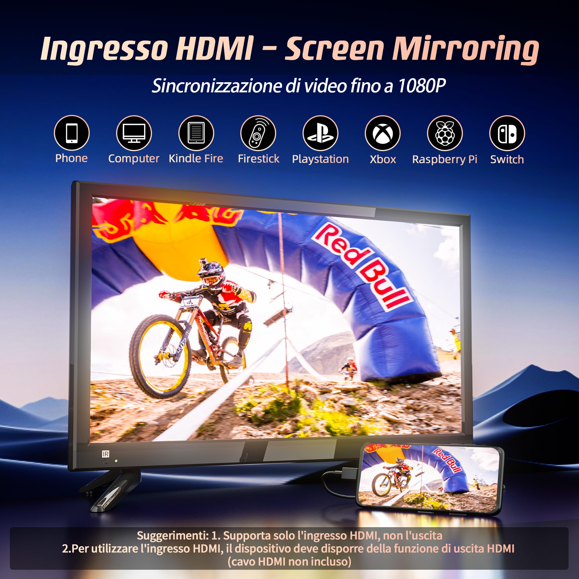 Desobry TV Piccola 19 pollici con lettore DVD incorporato, 1080P Mini TV supporta AV HDMI USB dell'antenna per camera da letto/cucina,12v per camper/caravan/motorhome/camper van