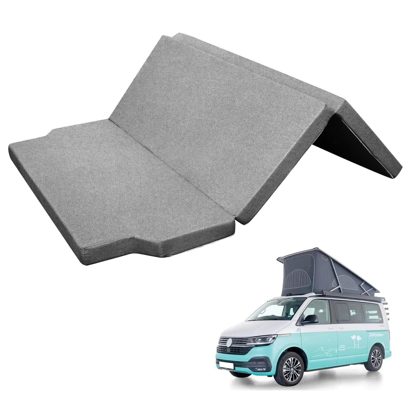 Materasso pieghevole per VW T4 T5 T6 T6.1 Multivan California Beach Caravelle Transporter, 148 x 185 x 8 cm, materasso da campeggio con cerniera e rivestimento lavabile per viaggi e campeggio