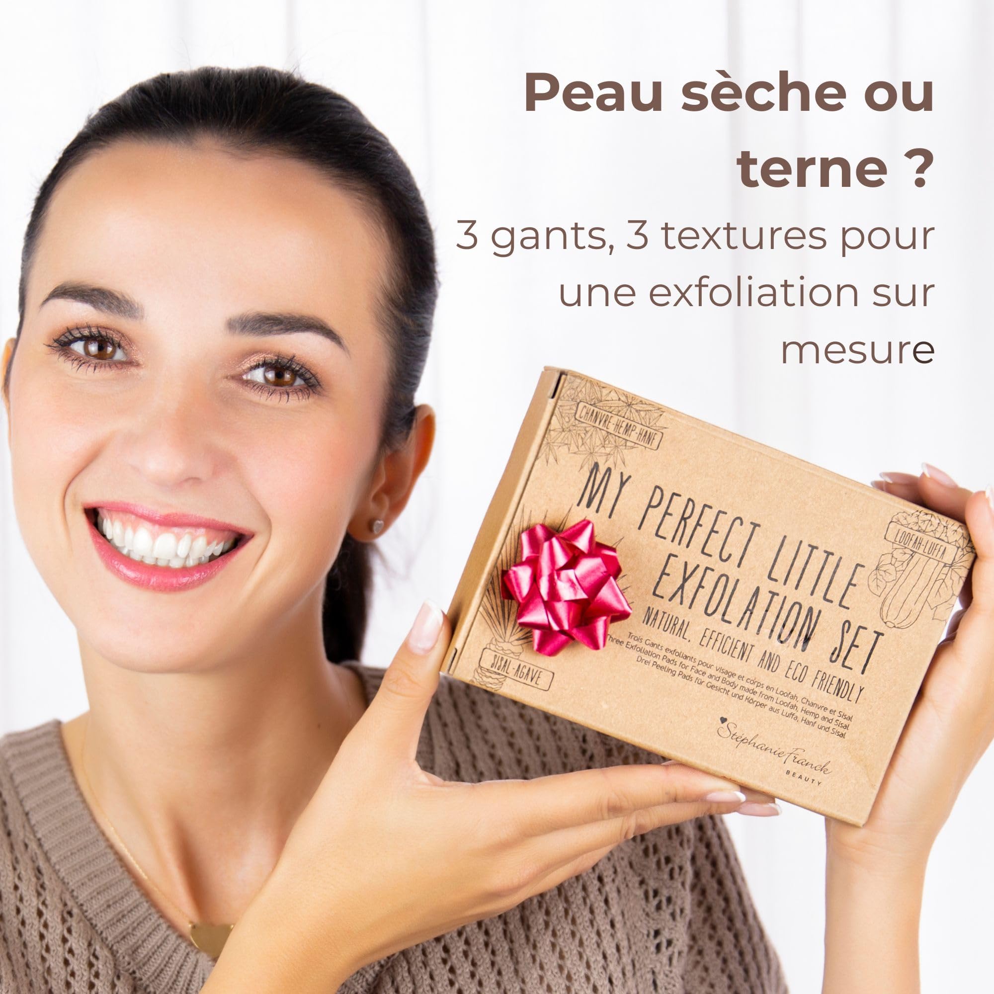 Gants Exfoliants Naturels Lot de 3, Luffa Chanvre Sisal, Pour Corps et Visage, Peau Douce et Éclatante, Vegan, Réutilisables, Zéro Déchet