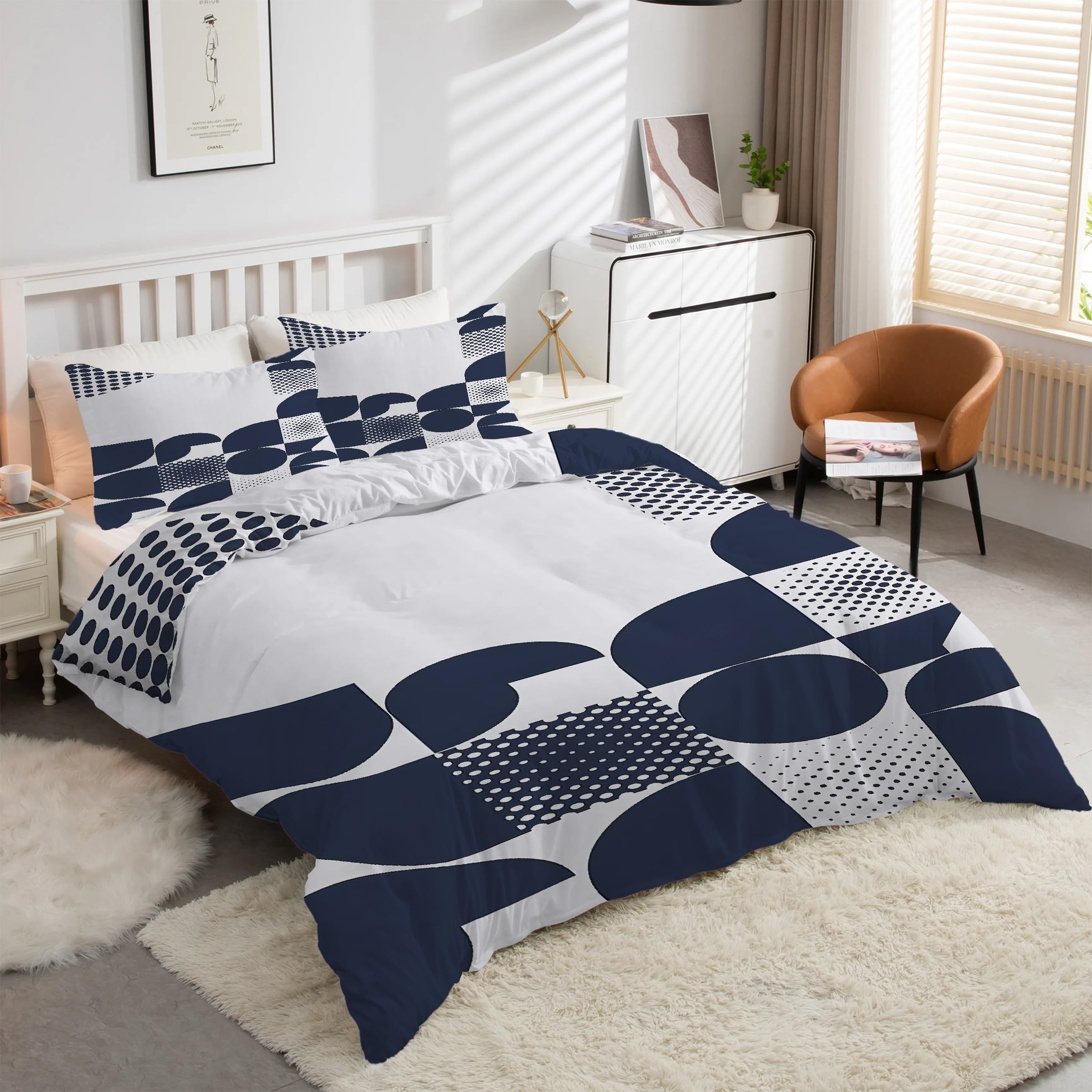 Parure de lit 90x190 microfibre douce et zippée, parure de literie 3 pièces géométrique kK5048