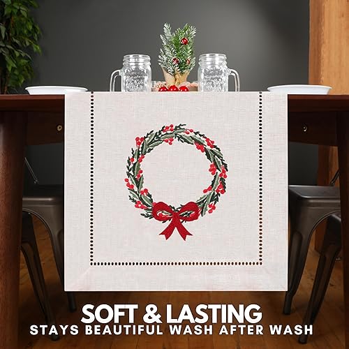 Miniatura 3 de Camino de mesa navideño bordado con corona navideña, perfecto para decoración rústica de Navidad, decoración de granja y decoraciones navideñas de