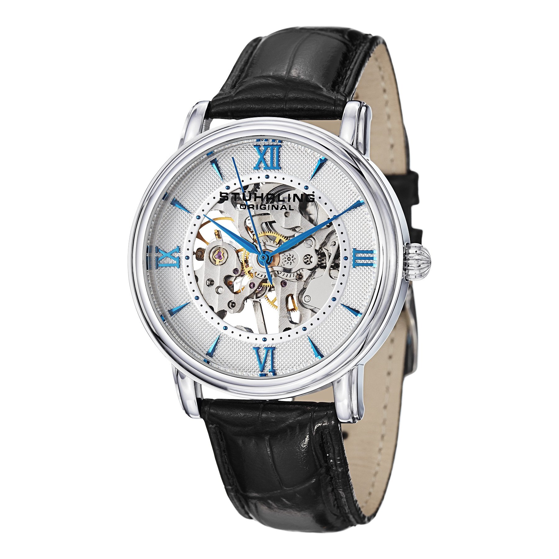 Stuhrling Original Men's 'Legacy' Mechanical Hand Wind Stainless Steel and Black Leather Dress Watch (Model: 458G2.33152)