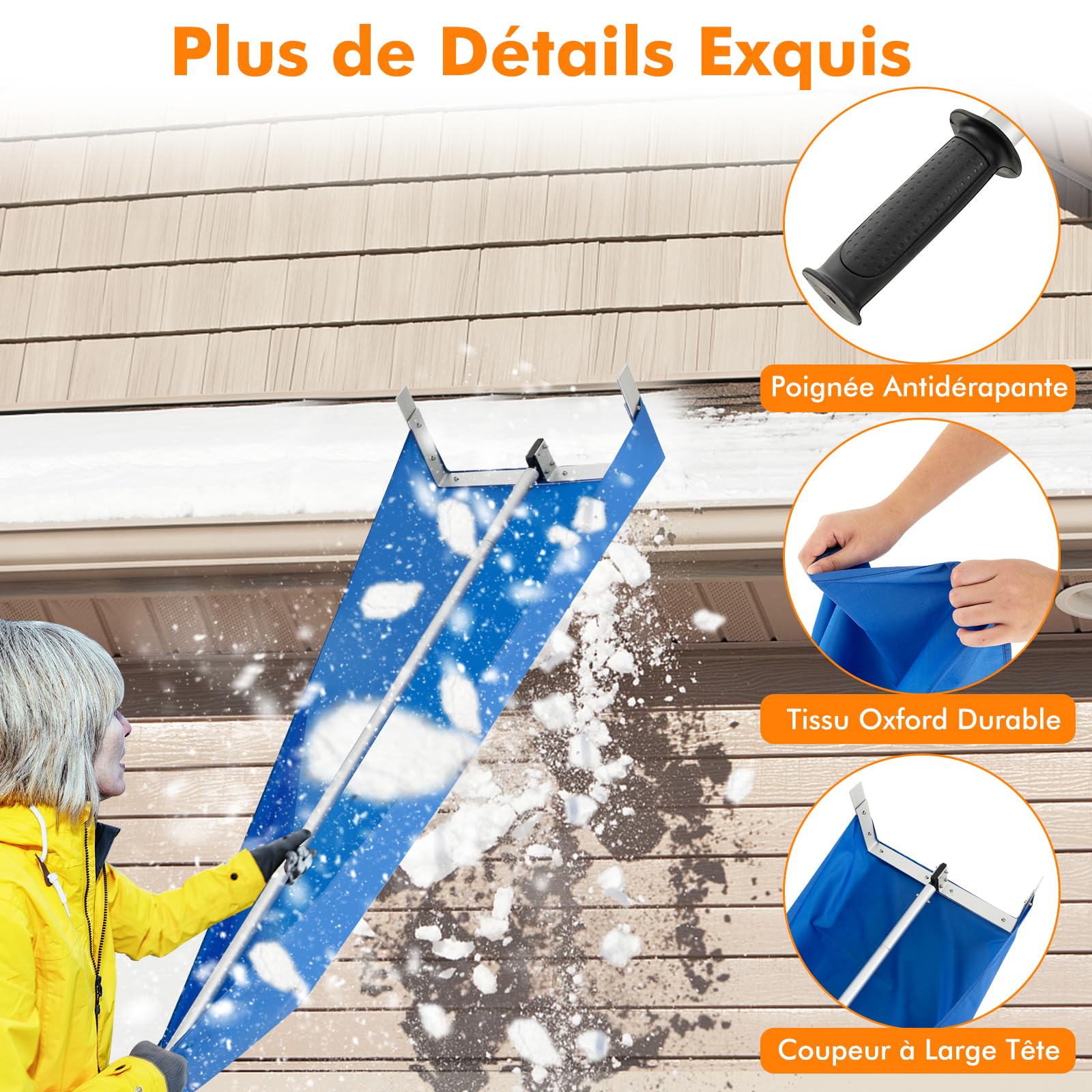 GOPLUS Râteau à Neige pour Toit, Outil de Déneigementen Aluminium de 193-619 CM avec Tige Ajustable, Roues, Râteau Léger pour Toit de Maison, Neige sur Voiture, Feuilles Humides (170-608 cm)