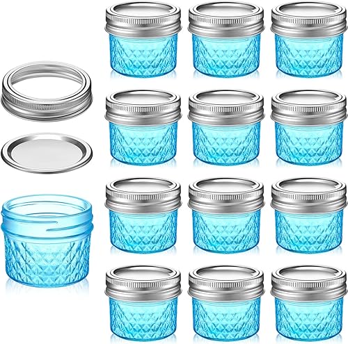 12 tarros de conservas Mason de 4 onzas con tapas regulares, mini tarros de miel para regalos de boda, baby shower, proyectos de bricolaje, velas,