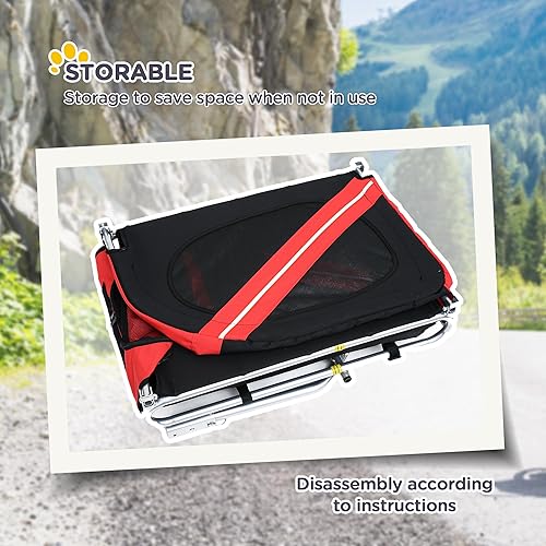 Vista 3 de Aosom Remolque de bicicleta para perros, carrito de mascotas, accesorio de transporte de carga para viajes con 3 entradas, ruedas grandes para Rojo