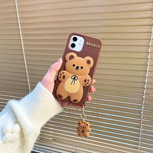 Miniatura 2 de Yatchen Funda única para iPhone 13 Pro Max, diseño de oso de dibujos animados en 3D con bola de peluche, suave TPU para parachoques, ajuste delgado