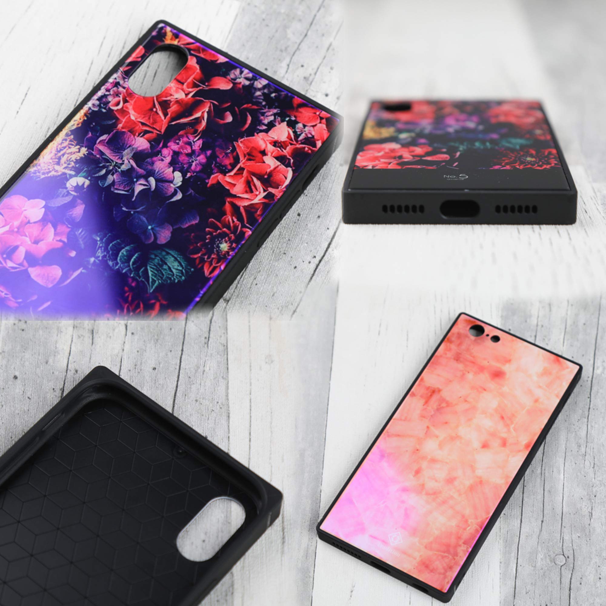Amazon.co.jp: スマホケース ハードケース スクエア型 四角 強化ガラス 