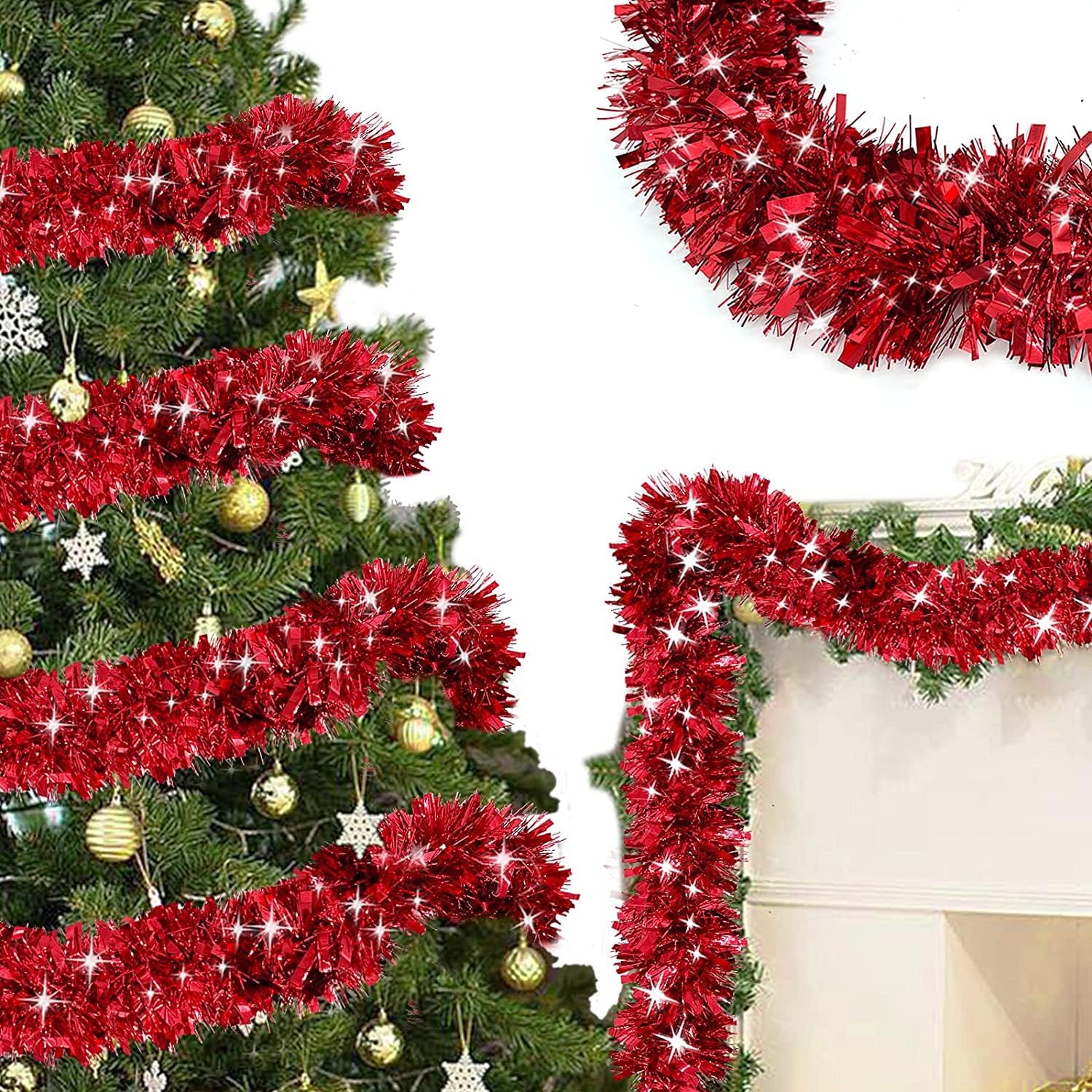 4 Pack Total 28 Ft Tinsel Garlands Christmas Tree