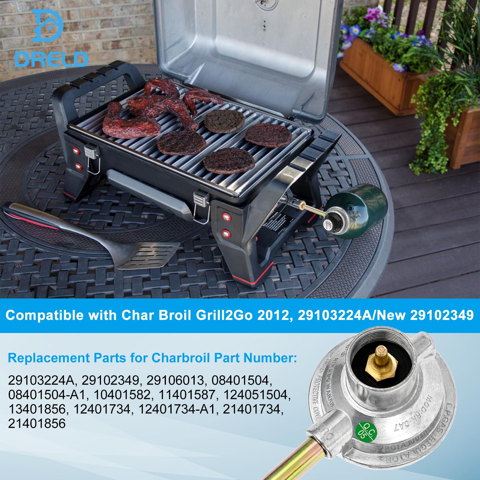 Valvola di controllo del regolatore 29102349 29103224A, ricambio per Char Broil Grill2Go Tru-Infrared 2012 e 29103224A recenti