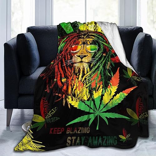 Rasta - Manta Sherpa de vellón de león, marihuana Jamaica, marihuana, reggae, súper suave, para hombres y mujeres, cálida manta de franela para el