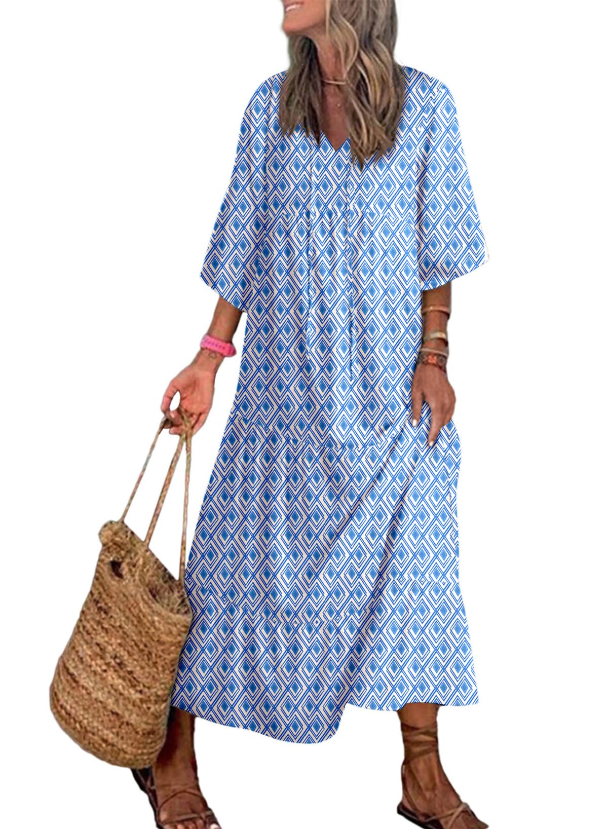 Amazon.com: Dokotoo Women Boho Maxi Dresses 2024 V Neck Long Puff