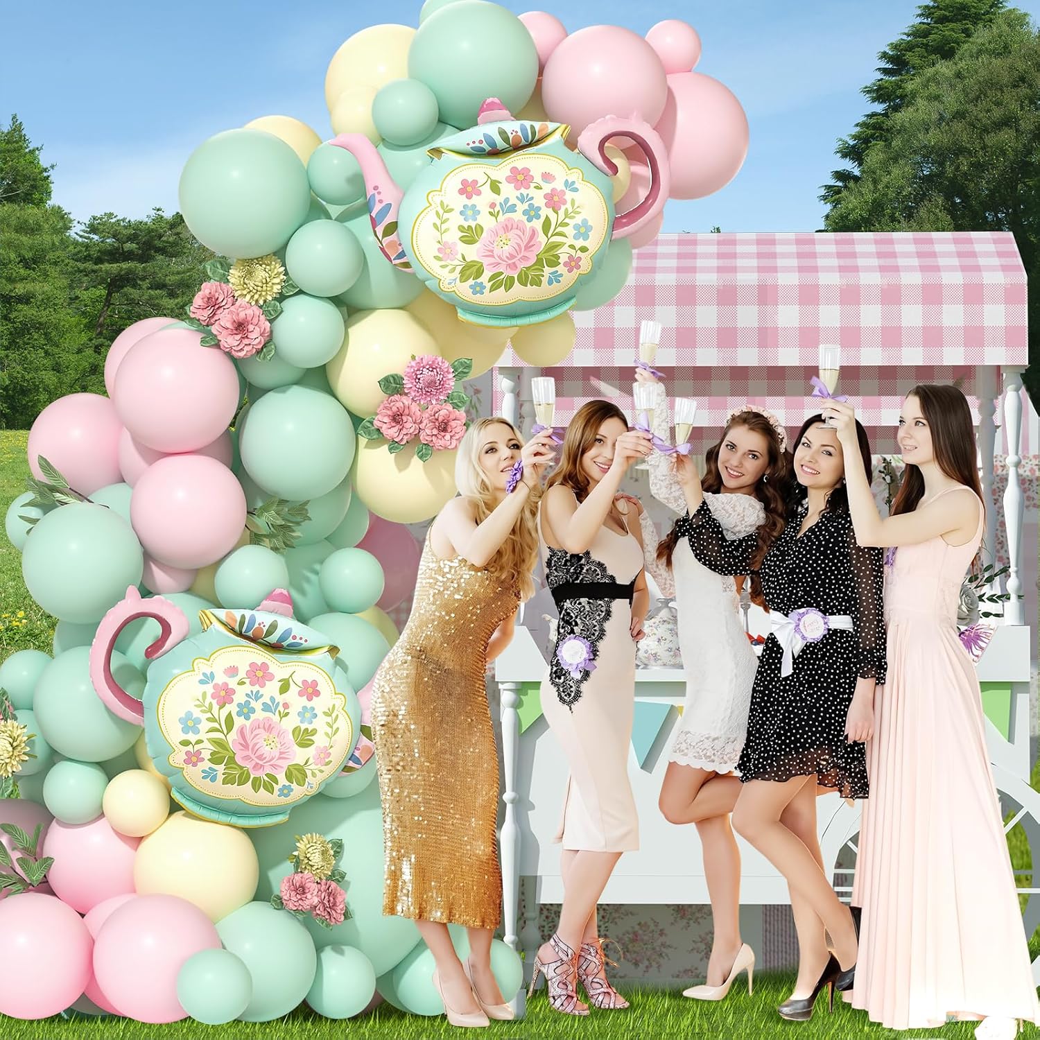 Tea Party Decorations 144Pcs Tea Party Pastel Balloons Garland Arch Kit in Maca Pink Blue and Yellow with Teapot Foil Balloon for Spring Tea Party Wedding Birthday Baby Shower - Image 6
