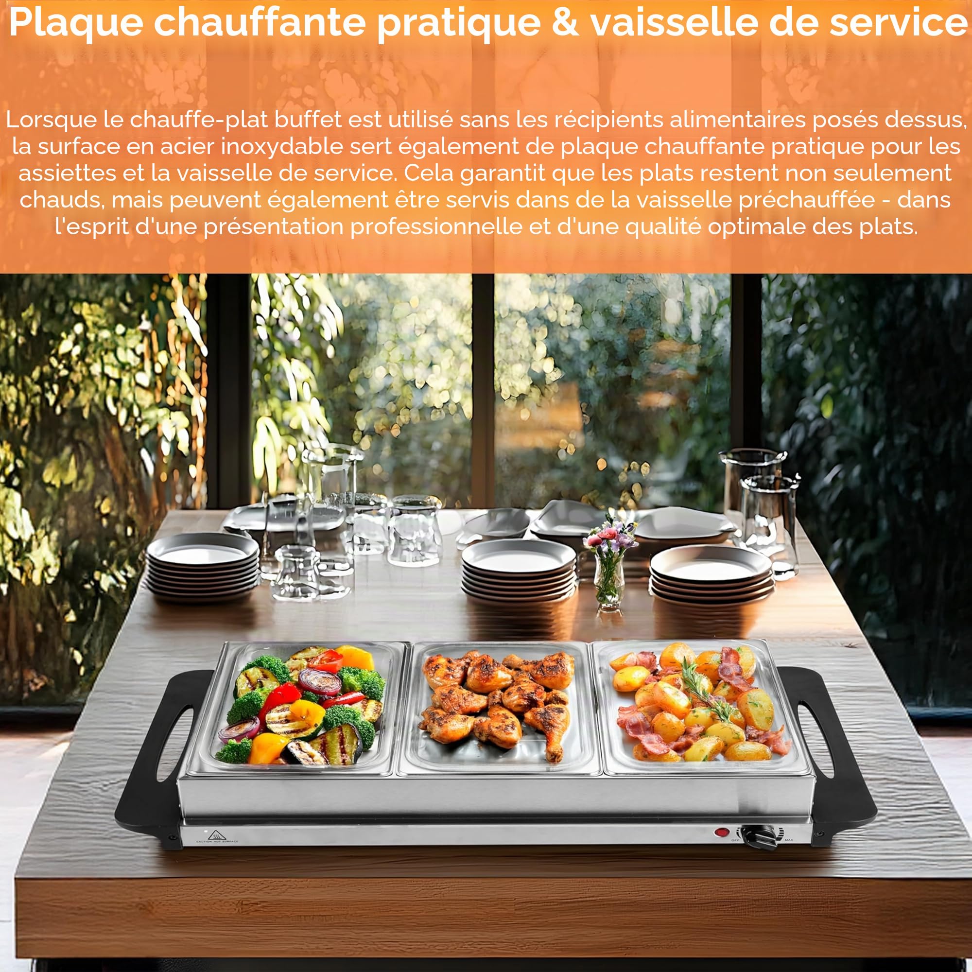 Steinborg Chauffe-plat - 300 W - 4 récipients - Chauffe-plats - Pour buffet et restauration