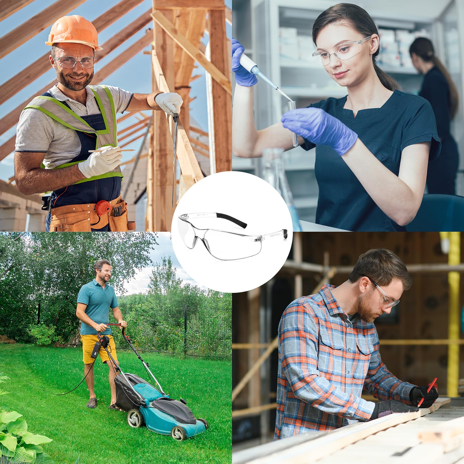 DTD Occhiali di sicurezza anti-appannamento, resistenti agli urti e ai graffi, occhiali protettivi per costruzioni, giardinaggio, lavori industriali, lavori industriali, design ergonomico con aste in