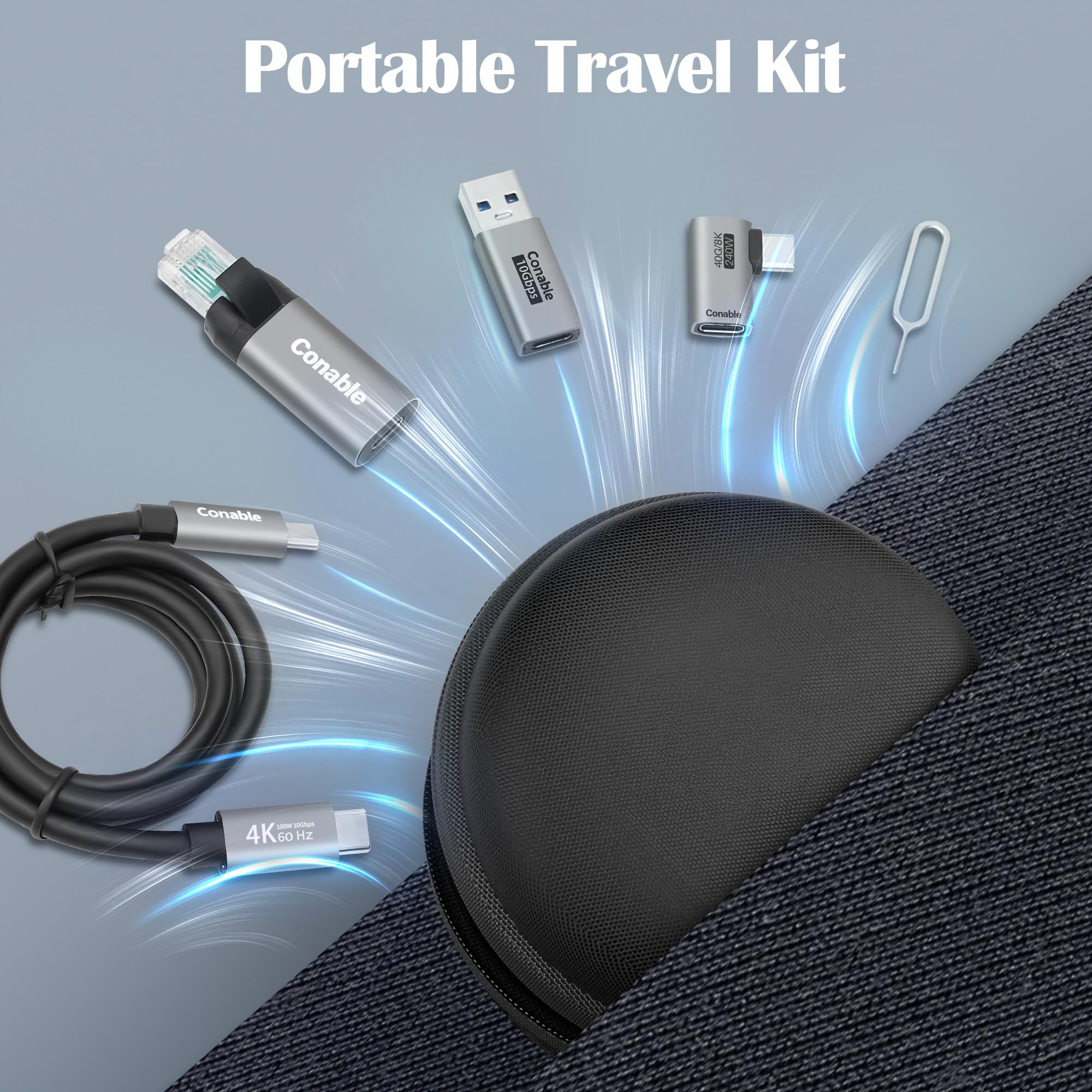 Adaptateur de voyage USB 6 en 1, pour Internet/données/chargement/vidéo, comprend : adaptateur USB-C vers RJ45, câble Type-C 3.1, connecteur USB vers USB-C, convertisseur USB4 à angle droit, outil