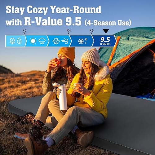 Miniatura 3 de Hikenture Almohadilla de dormir extra gruesa doble autoinflable, colchón de campamento 9.5 R para 2 personas, almohadilla inflable de espuma para