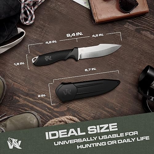 Vista 62 de ODENWOLF WOLF-I - Cuchillo de supervivencia de espiga completa con funda, elegante hoja fija táctica, hecho de acero 440C, cuchillo de supervivencia