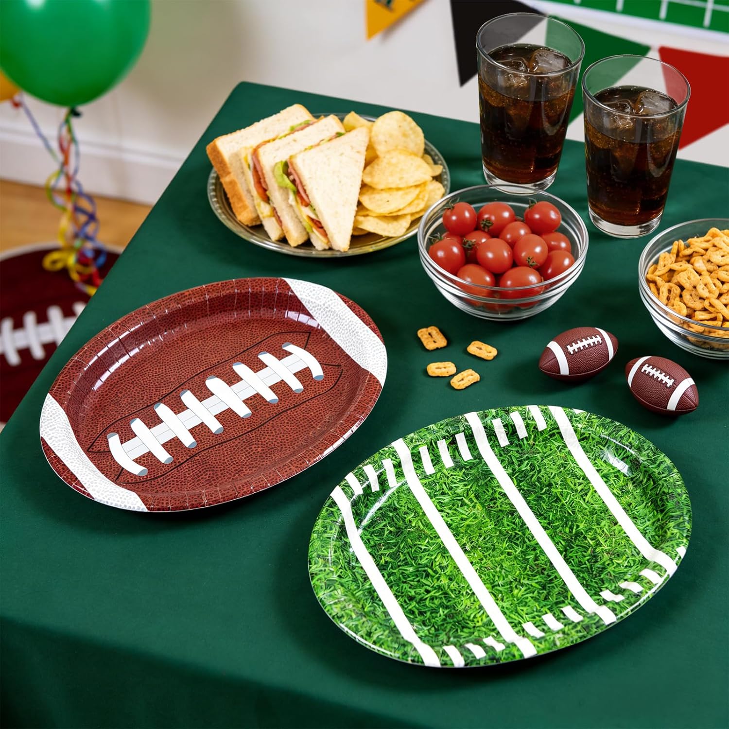 ZVK 12" Football Oval Paper Plates Set 50 Count Large Buffet Party Plates Disposable - Image 5