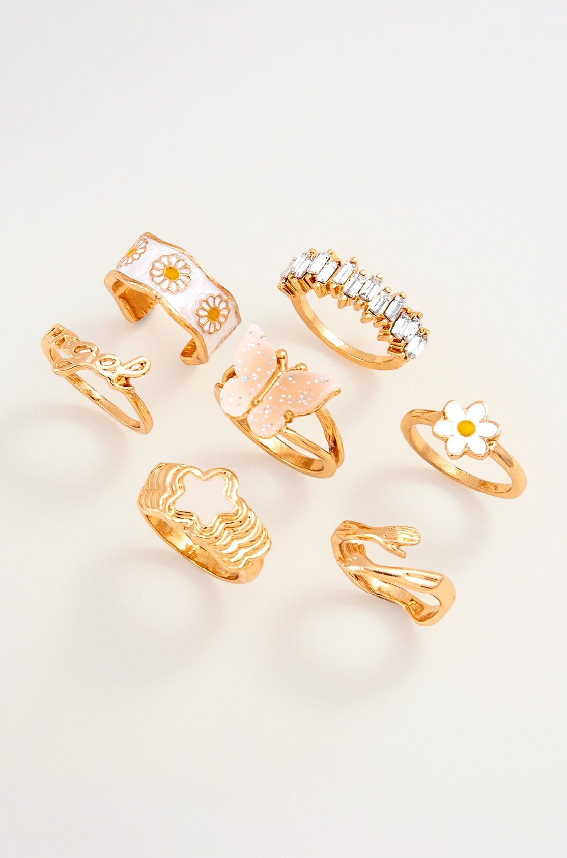 Latest Stylish Y2k Gen Z Chunky Finger Rings for Women and Girls - Set of 7 (14173r) Golden