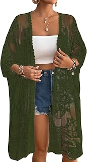 Lace Kimonos for Women 2025 Swim Cover Up Summer Beach Coverup Open Front Sheer Kimono Cardigan