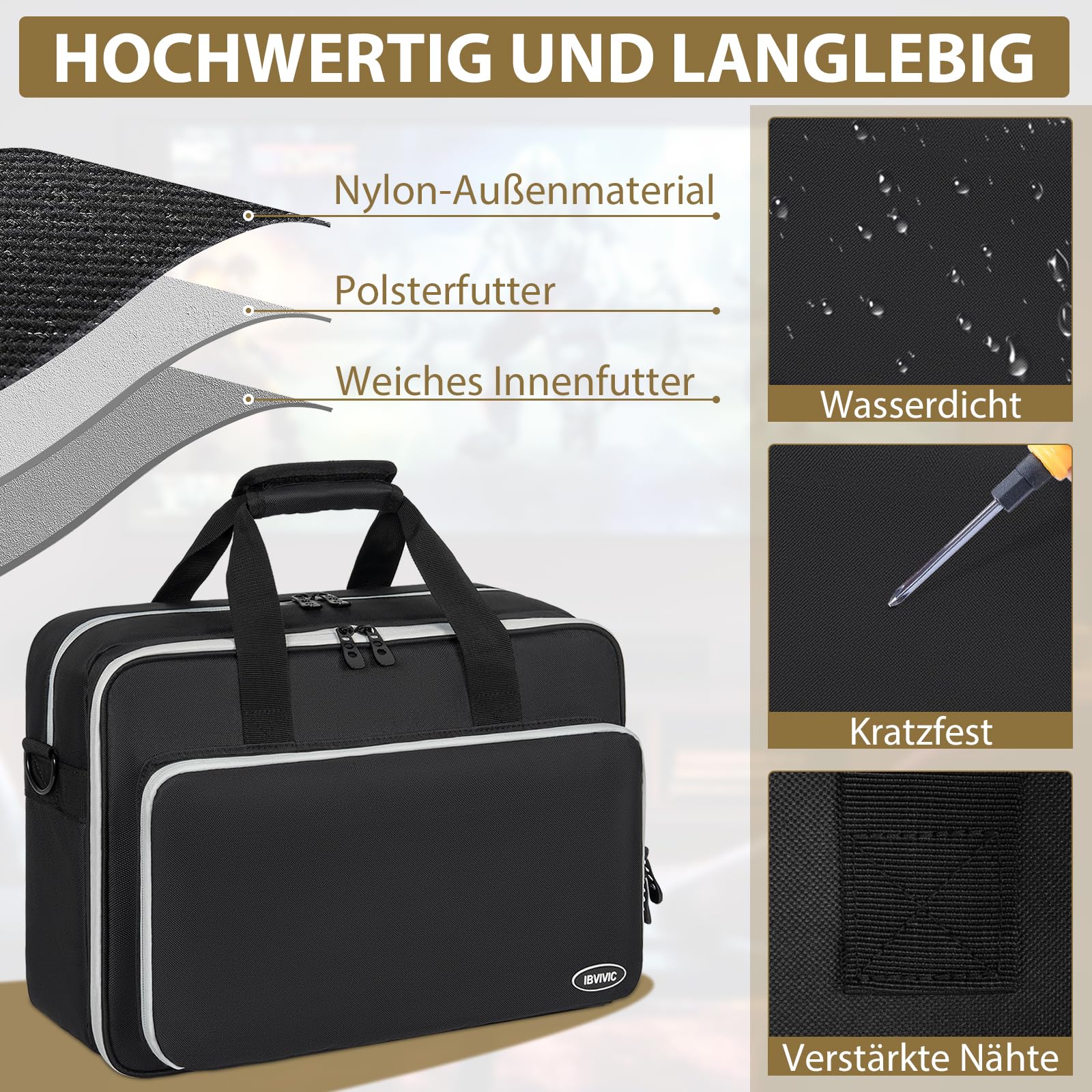OUUTMEE Tasche für PlayStation 4/5, Tragetasche für unterwegs, Umhängetasche kompatibel mit PlayStation 5, Schützende Aufbewahrungstasche für Konsolen-Disc/Digital Edition, Spielkarten, HDMI