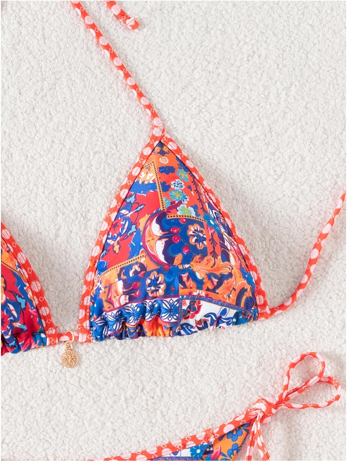 Women's 2 Piece Floral Boho Bikini Set Y2K Triangle Thong Bikini Halter String Bathing Suit High Cut Cheeky Swimsuit - Image 4