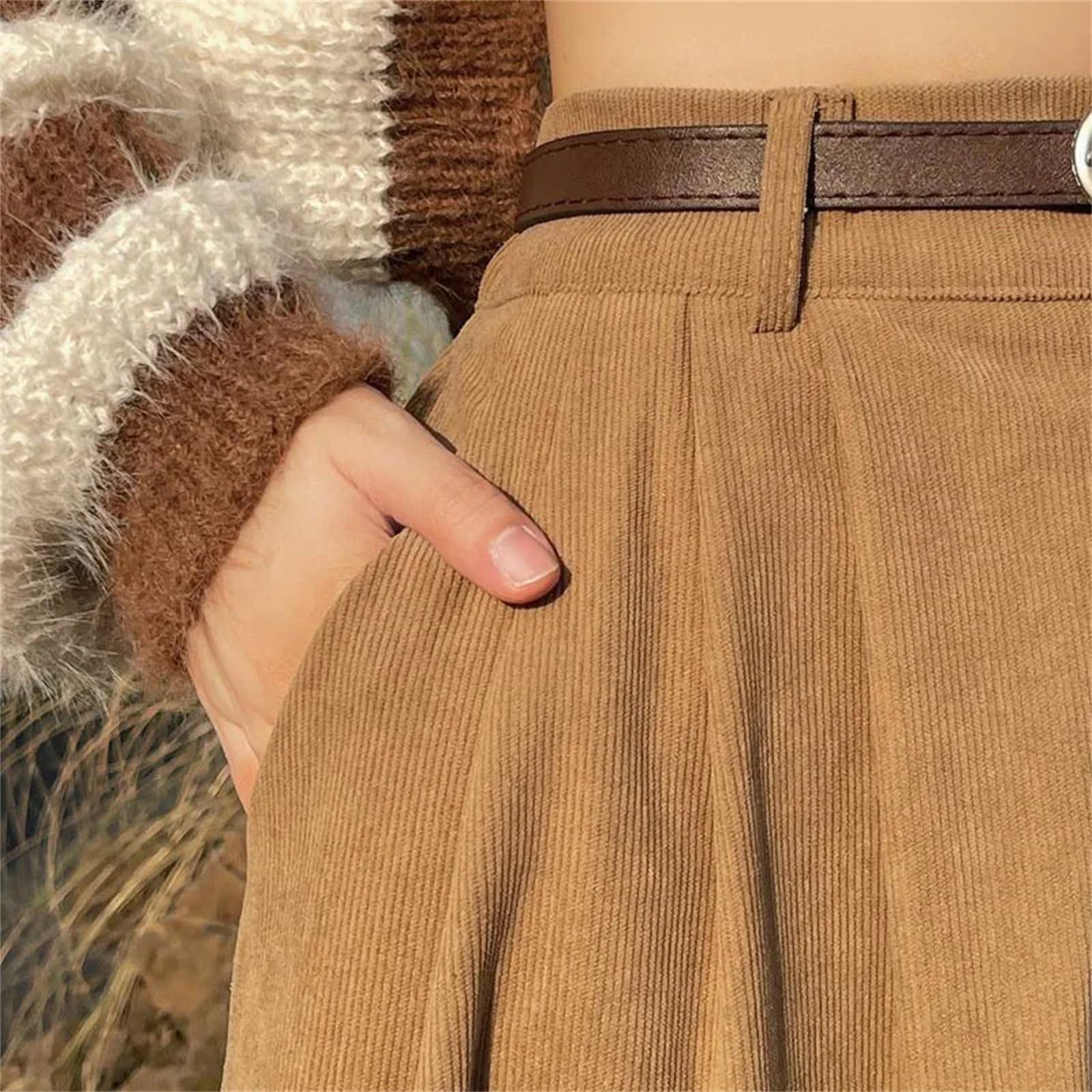 Donne Vintage Velluto A Coste Midi Gonne per le Donne A Vita Alta Pieghe A Line Gonne Femminili Inverno Casual Gonne