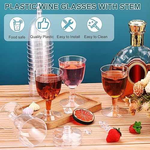 Miniatura 10 de 48 copas de vino de plástico desechables de 5 onzas, copas de vino de plástico duro con tallo apilables para copas de vino para postres de champán,