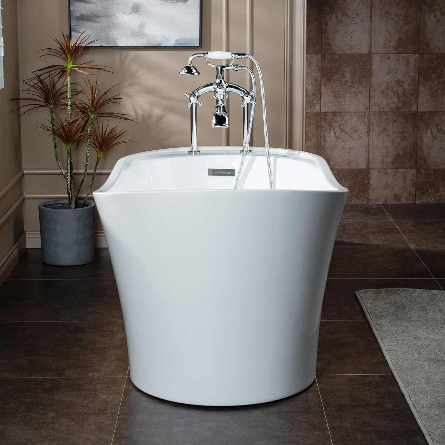 WOODBRIDGE Deck Mount Clawfoot Bathtub Faucet with 3 Metal Cross Handles and Telephone Style Hand Shower and Porcelain Handle, Chrome Finish