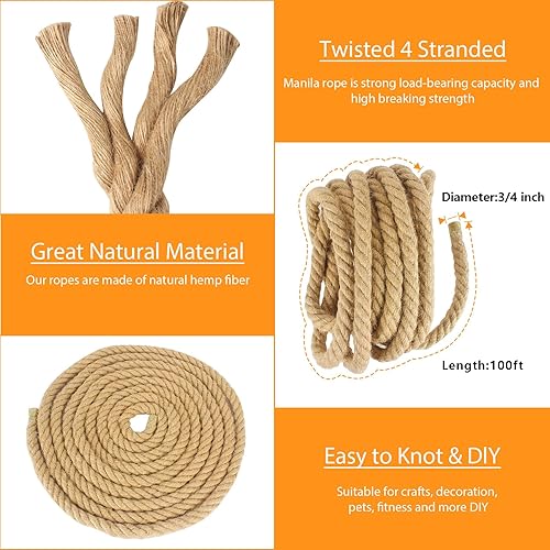 Miniatura 4 de 58" X 100' tratado Manila Rope Boat Docks Tree Farm Dock Deck